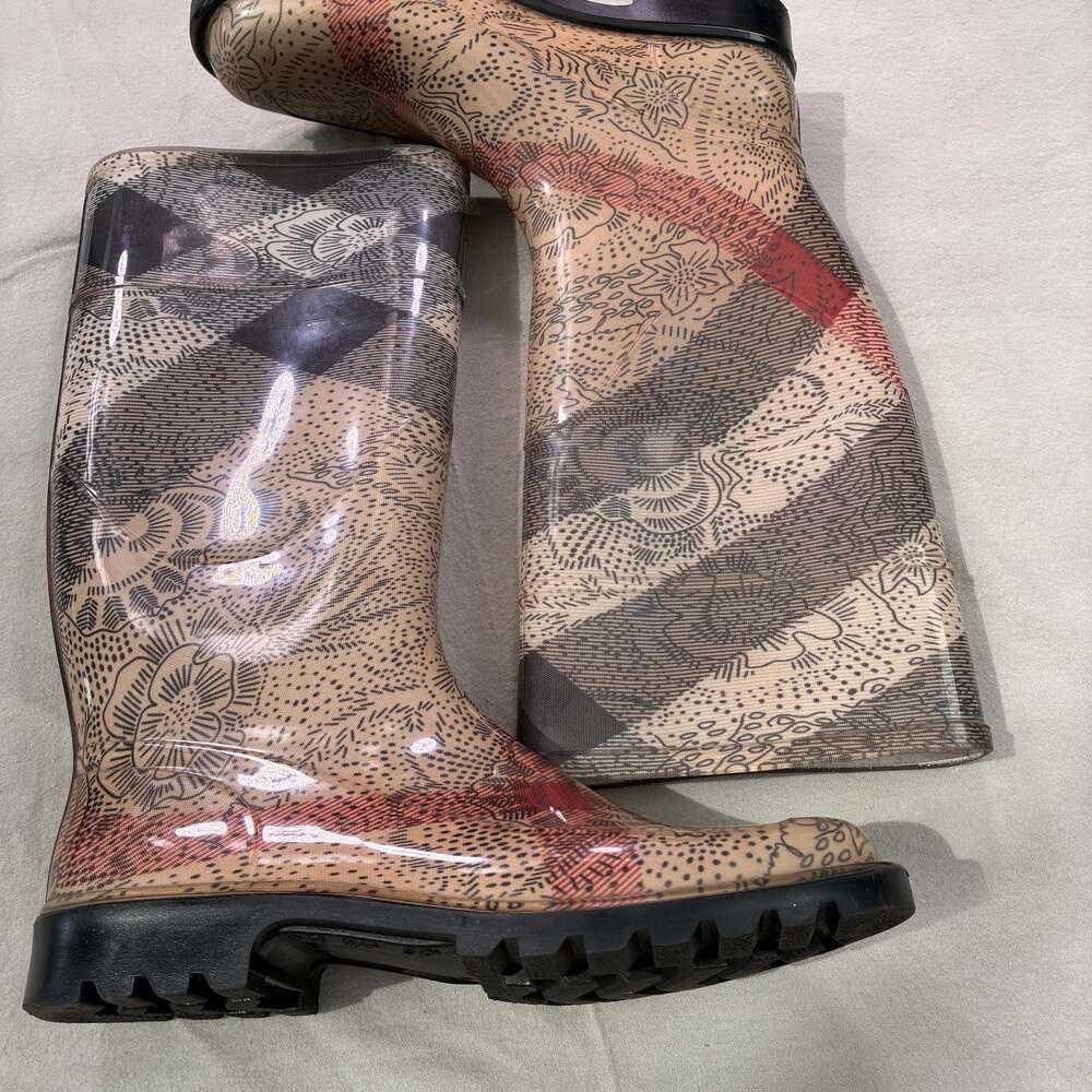 Burberry Floral Check Print Rubber Rain Boots - Picture 2 of 11